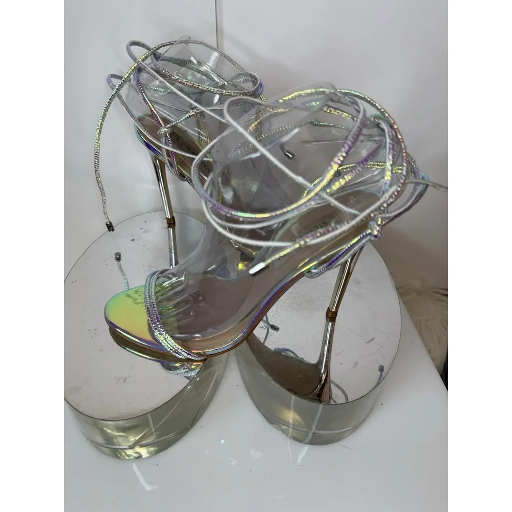 Steve Madden Women's‎ Limelight Strappy Stiletto Sz 7 Iridescent Holographic